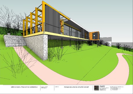 PRACHATICE _RD ŠTĚPÁNEKOVI STUDIE 2 - 3D pohled - 3D PŮDORYS 2 - Výkres - 09 - POHLED OD JIHU NA VSTUPNÍ SCHODY