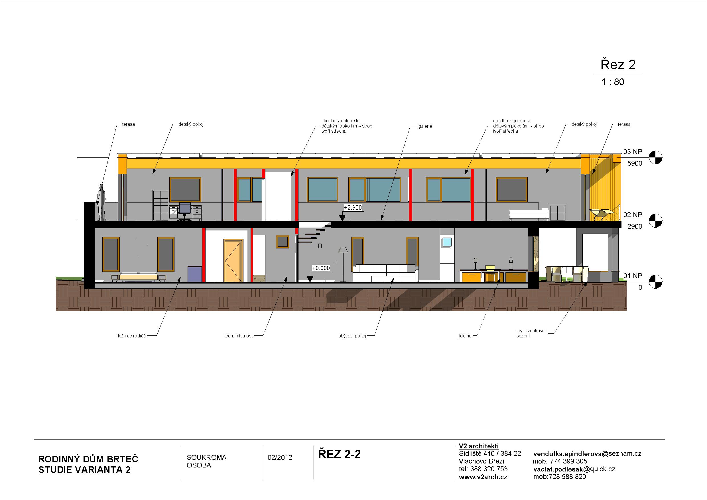 V3 plochá střecha BRTEČ STUDIE únor 2012 - Výkres - 08 - ŘEZ 2-2