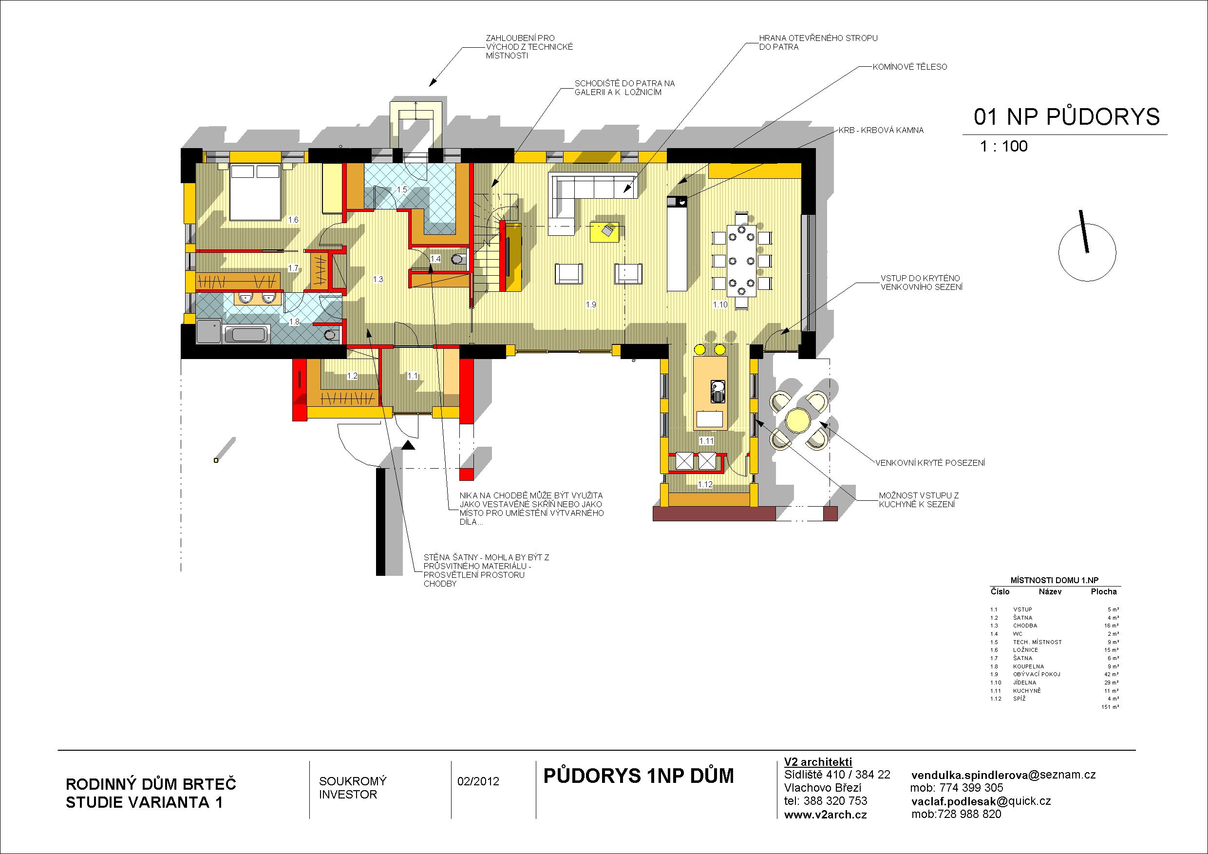 V2 BRTEČ STUDIE únor 2012(Obnova) - Výkres - 03 - PŮDORYS 1NP DŮM