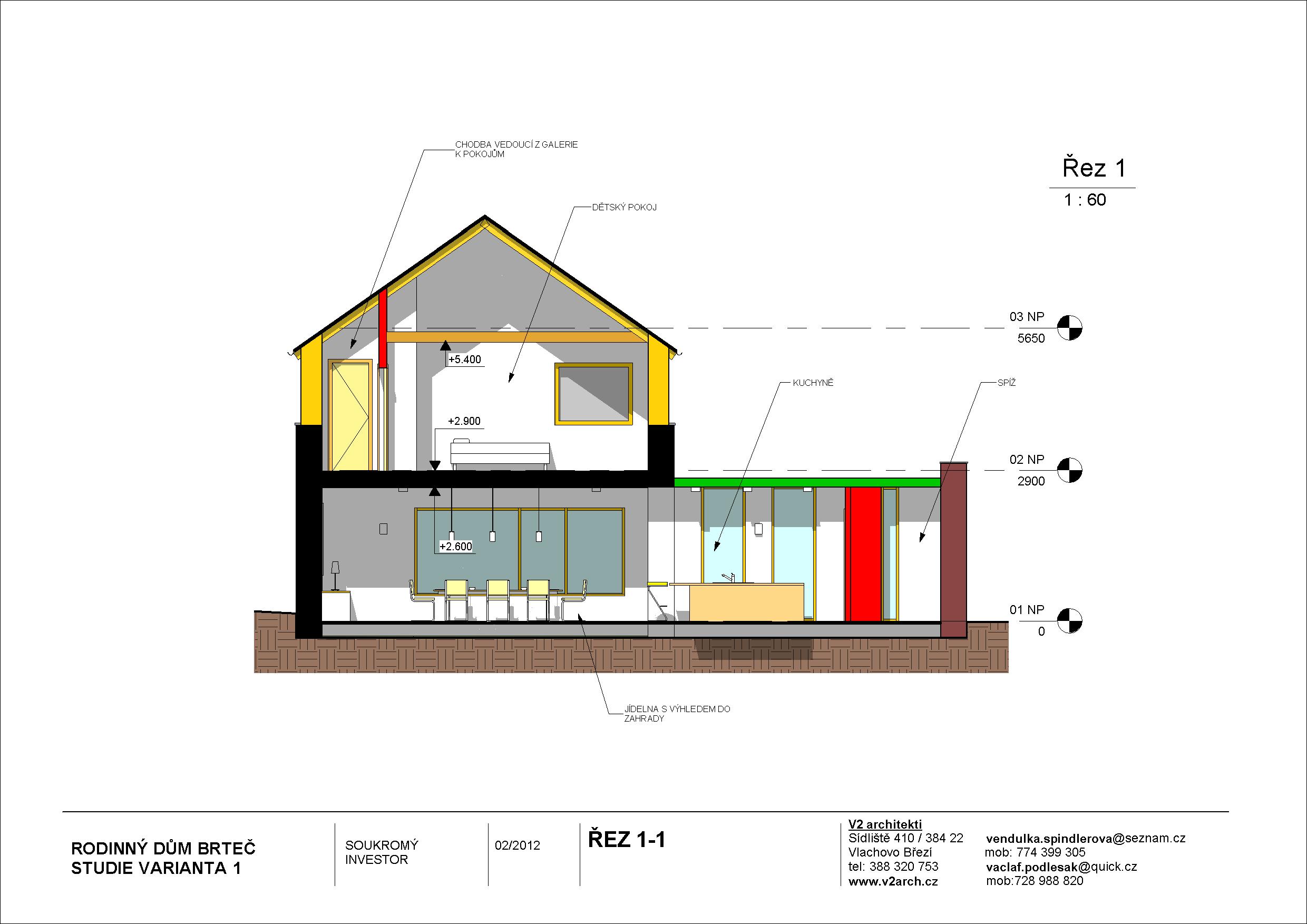 V2 BRTEČ STUDIE únor 2012(Obnova) - Výkres - 07 - ŘEZ 1-1